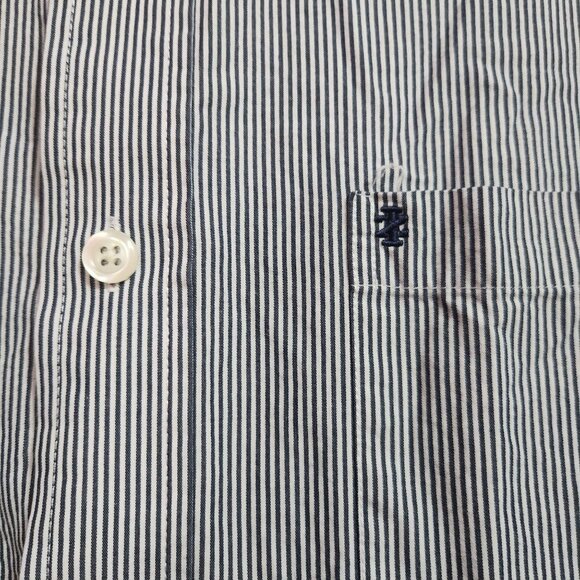 Izod Mens Stripe 3XLT Blue and White Stripe 100%Cotton Button Down Long Sleeve - Picture 2 of 7